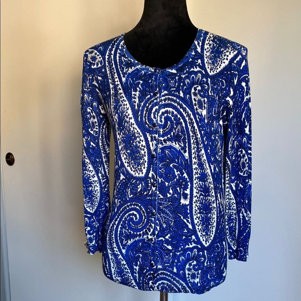 Grace Blue and White Paisley Cardigan